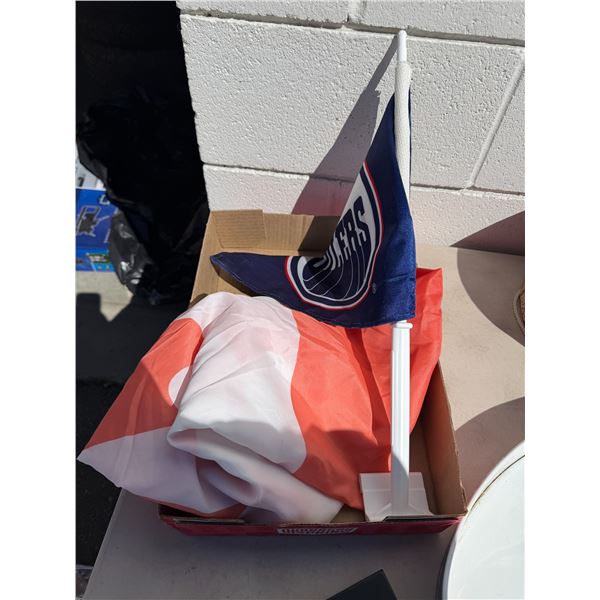 Canada flag and Oilers flag