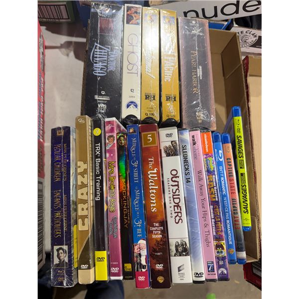 VHS movies and DVDs and Blu-rays