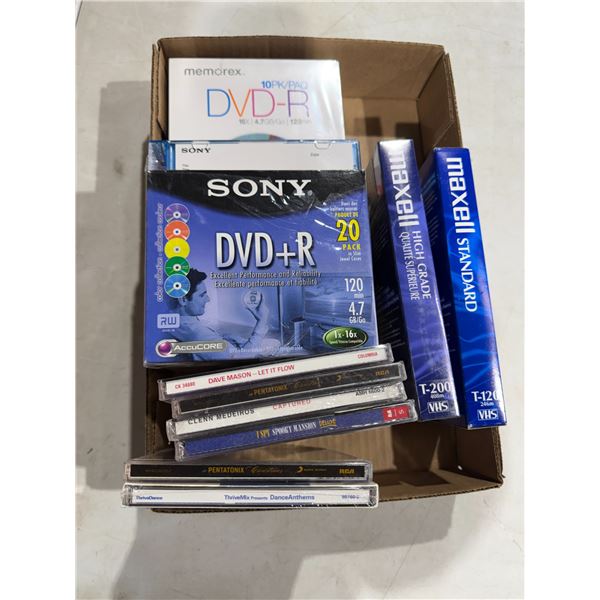 DVD plus R, CDs and Maxwell VHS tapes