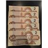 Image 1 : 5x 1986 Canadian $2 bills