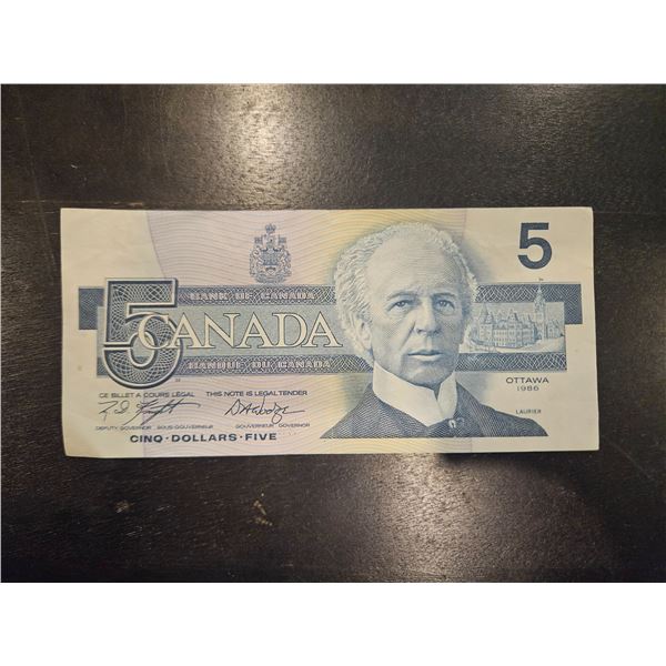 1986 Canadian $5 bill