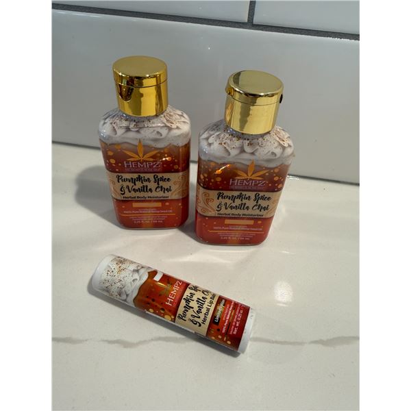 Hempz lotion and lip balm. Pumpkin & Vanilla