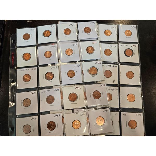 1970-2012 Canadian pennies- almost complete set