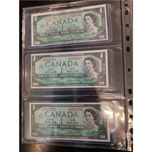 3x 1967 Canadian $1 bills