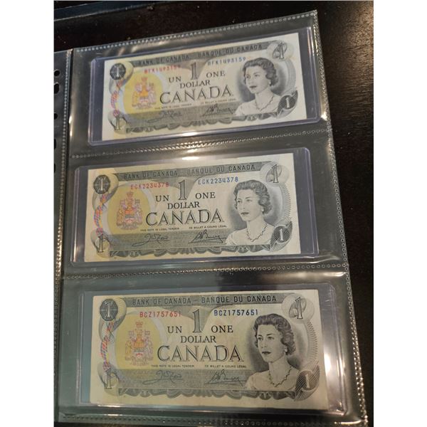 3x 1973 Canadian $1 bills