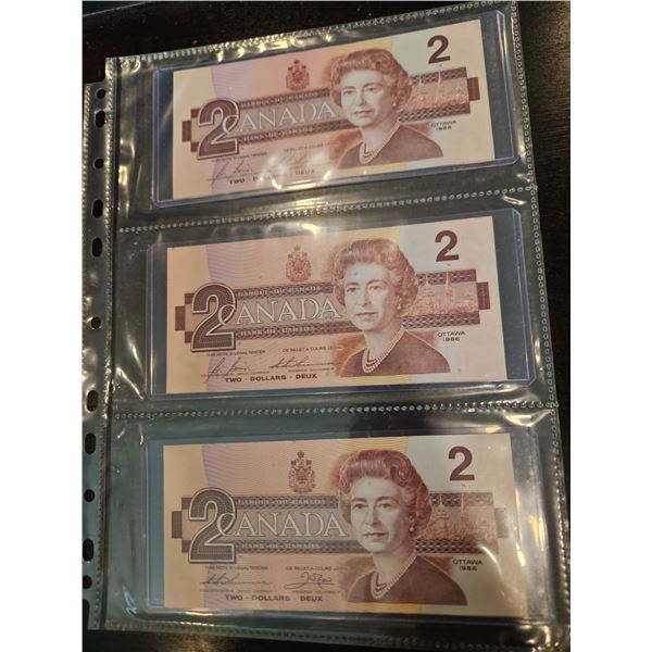 3x 1986 Canadian $2 bills