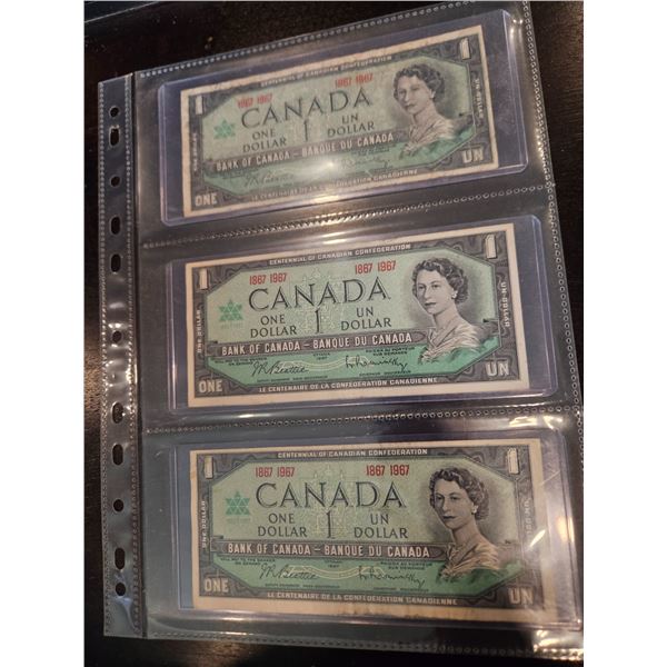 3x 1967 Canadian $1 bills