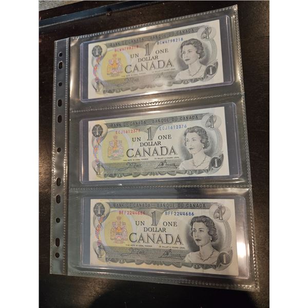 3x 1973 Canadian $1 bills
