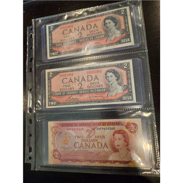 2x 1954 & 1x 1974 Canadian $2 bills