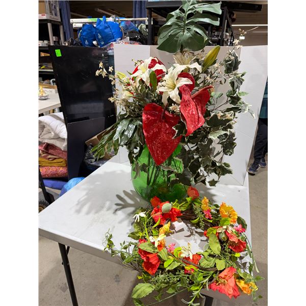 Wreath and floral arrangement