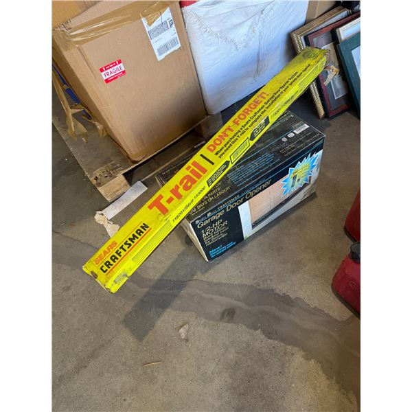 Garage door opener with T rail