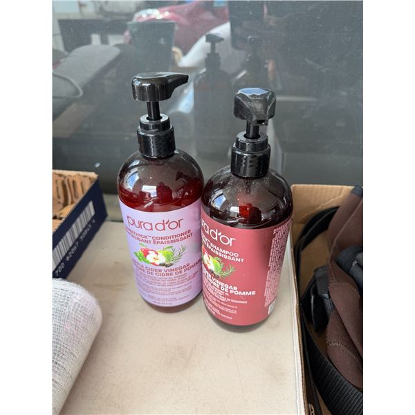 Apple cider vinegar, shampoo, and conditioner