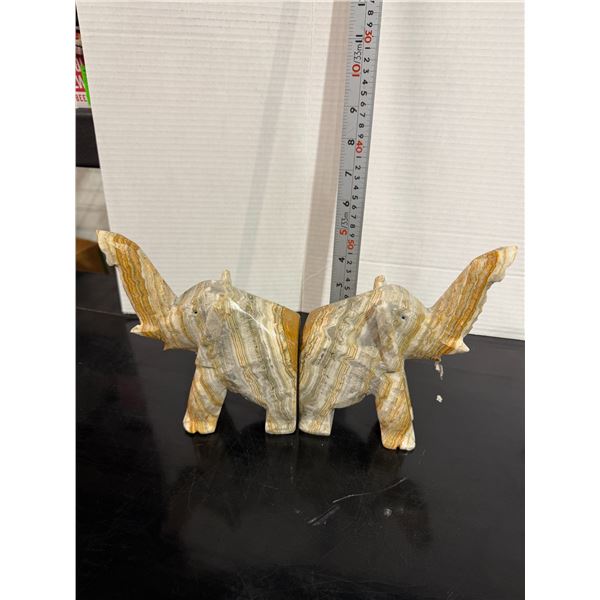 Carved elephant book ends