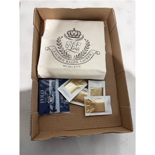Ralph Lauren bag and assorted Kashmir mask, perfume, etc.