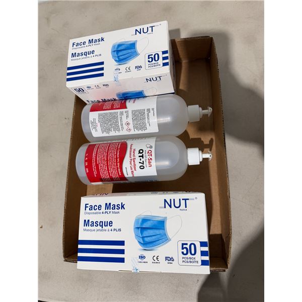 Disposable face, masks and hand sanitizer