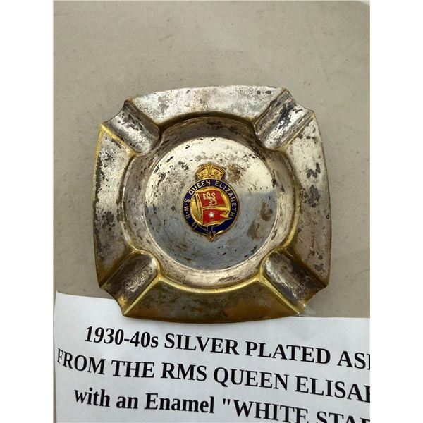 1930/40s silver plated ashtray from the RMS Queen Elizabeth ship