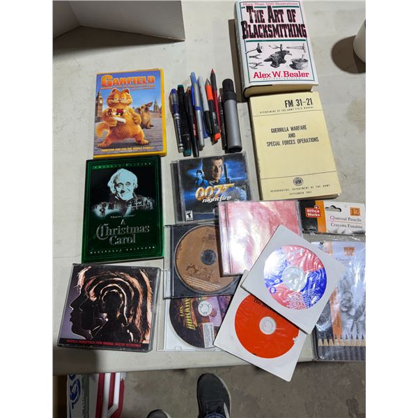 Assorted books, CDs, stationary, etc.