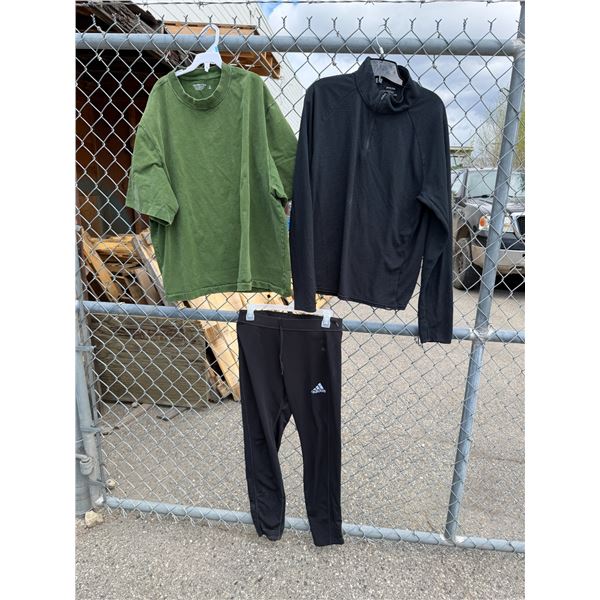 Shirts, extra large, medium, and pants size large