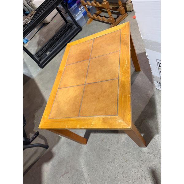 Teak and tile table 20 1/2" x 28 1/2" x 18 1/2"