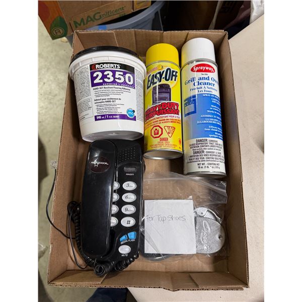 Oven cleaner, floor, adhesive, tap shoe bottoms, and phone