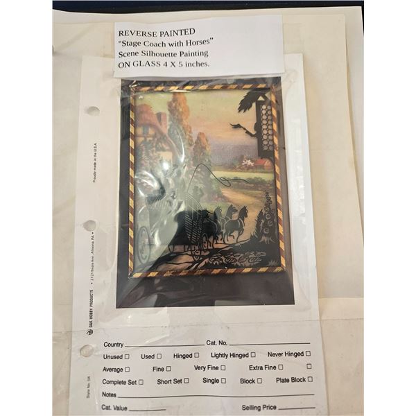 Reverse painted "stage coach with horses" silhouette painting