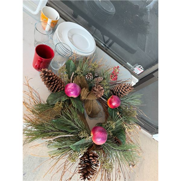 Wreath and dishes