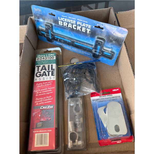 License plate bracket tailgate assist bungees battery terminals tailgate hinges