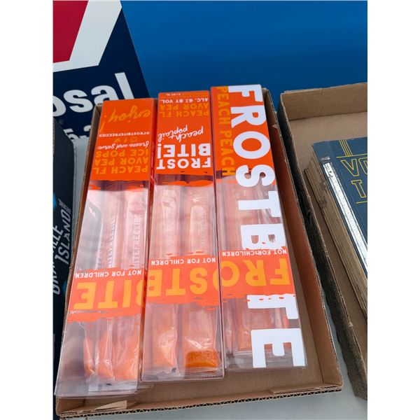 Frostbite, orange flavored peach pops, must have valid ID