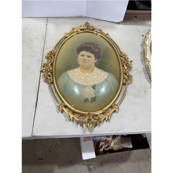 Antique rounded glass frame metal 25" x 18"