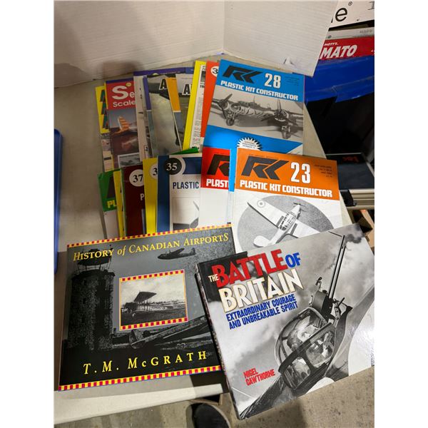 Battle of Britain, history of Canada, airports and plastic construction magazines, and books