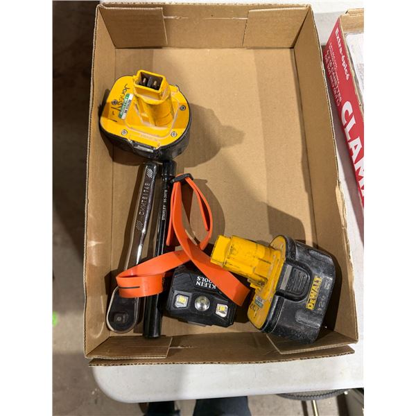 DeWalt batteries, headlamp, and other tools