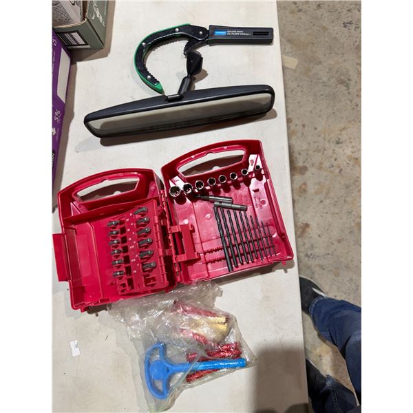 Tool bits, oil filter, wrench, and other items
