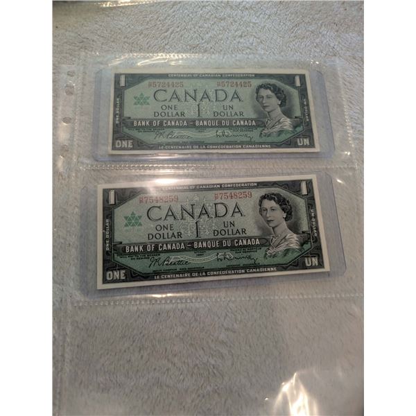 2x 1967 Canada $1 bills