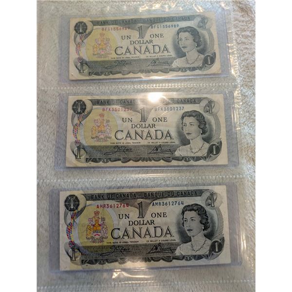 3x 1973 Canada $1 bills