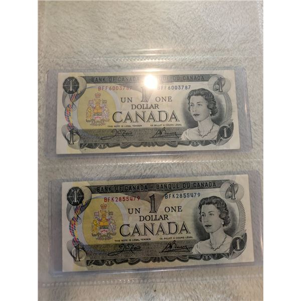 2x 1973 Canada $1 bills