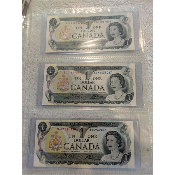 3x 1973 Canada $1 bills