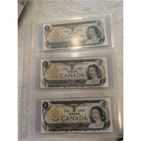 3x 1973 Canada $1 bills