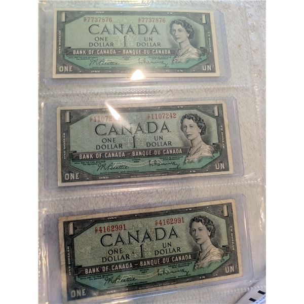 3x 1954 Canada $1 bills