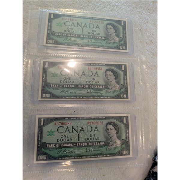 3x 1967 Canada $1 bills