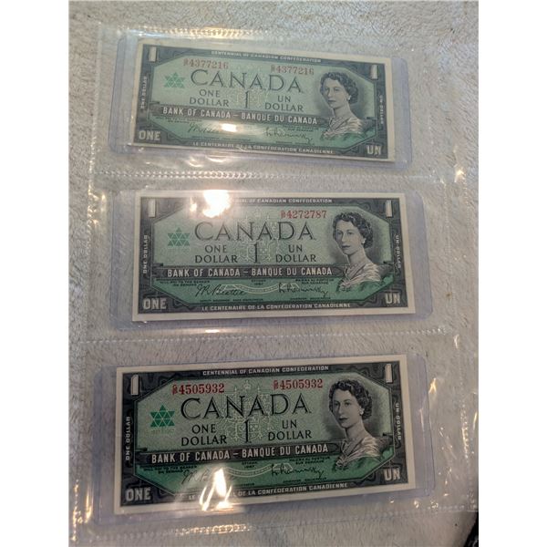 3x 1967 Canada $1 bills