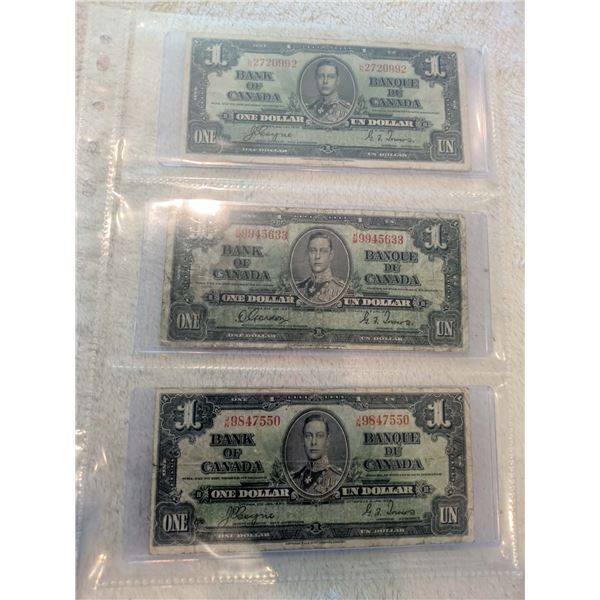 3x 1937 Canada $1 bills
