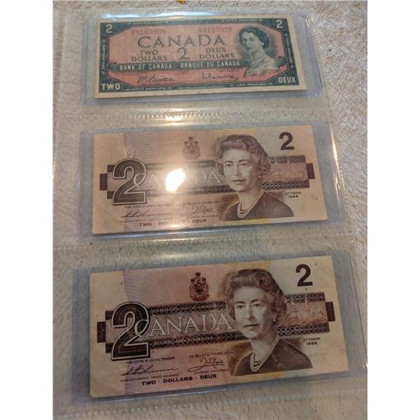 2x 1986 & 1x 1954 Canada $2 bills