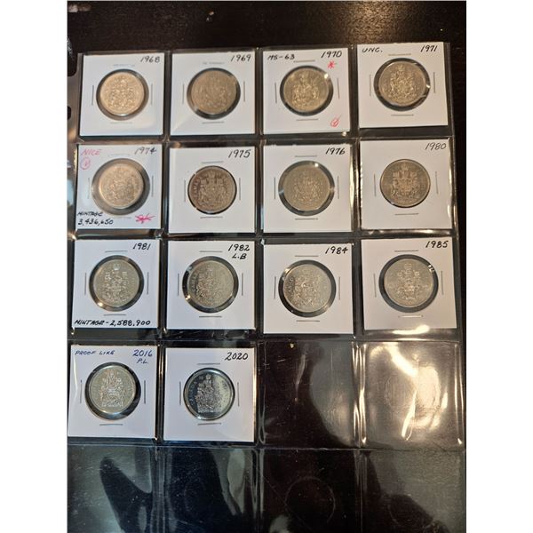 Canada 25 cent coins 1968-2020