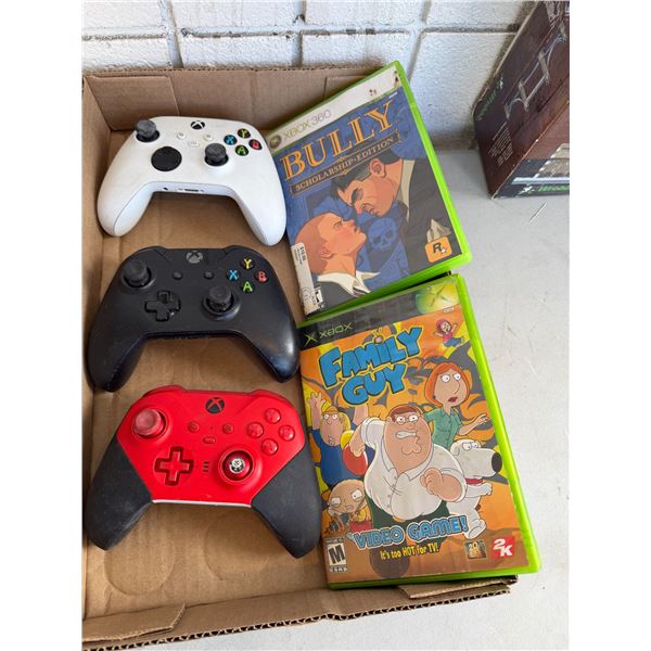 Xbox games and assorted controllers