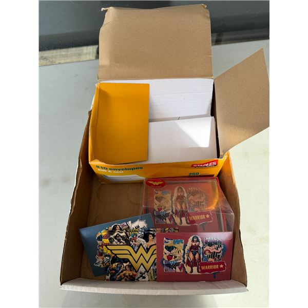 Wonder, woman cards, and envelopes
