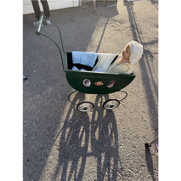 Baby carriage and doll antique