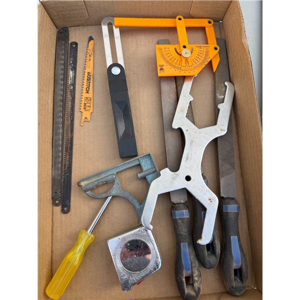Files, tape measure, and other items