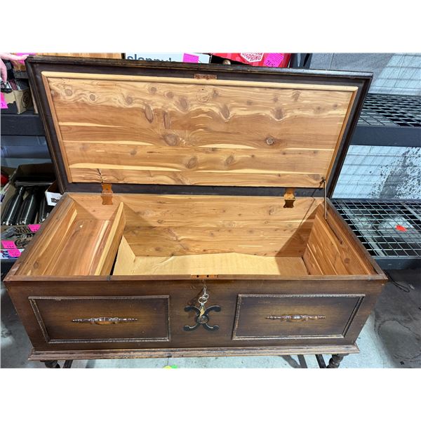 Cedar chest with keys keys are at desk with key measures 44" x 20" x 27 1/2" tall