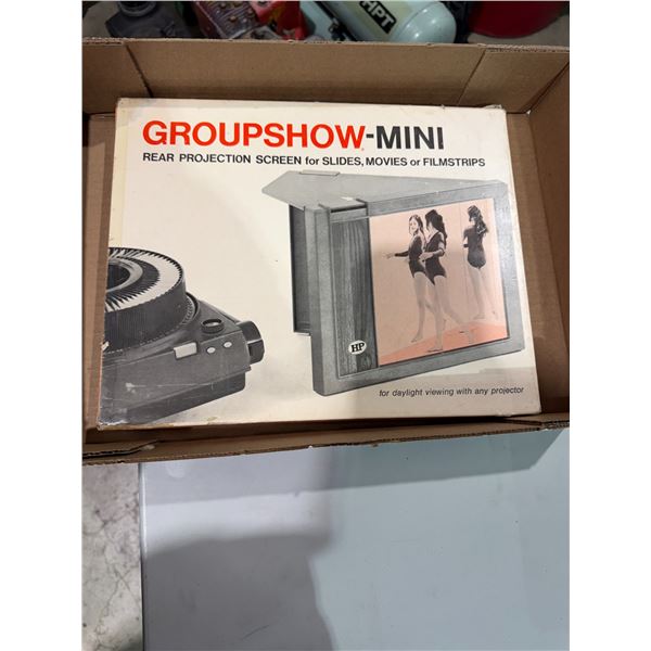 Group show/mini rare projection screen for slides, movies or film strips