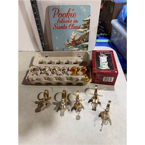 Vintage Christmas ornaments and napkin rings, etc.